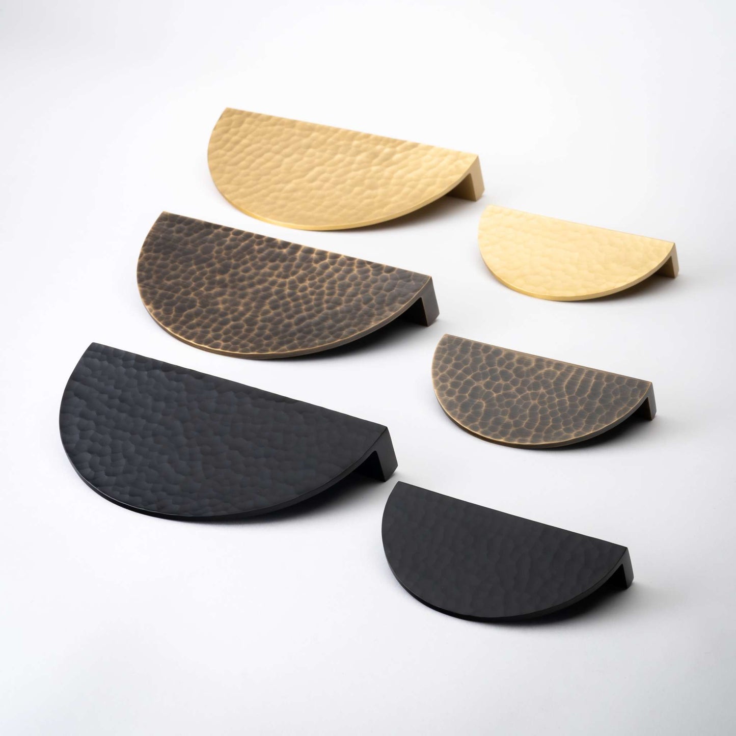 Hammered, Solid Brass Half Moon Pulls