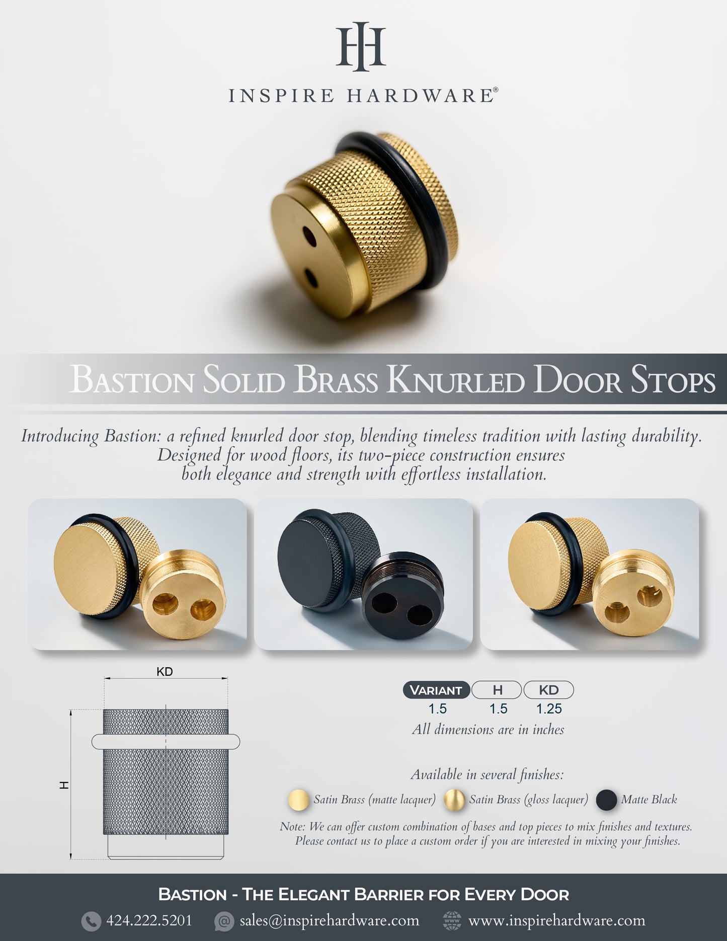 Bastion - Classic Knurled Solid Brass Door Stops