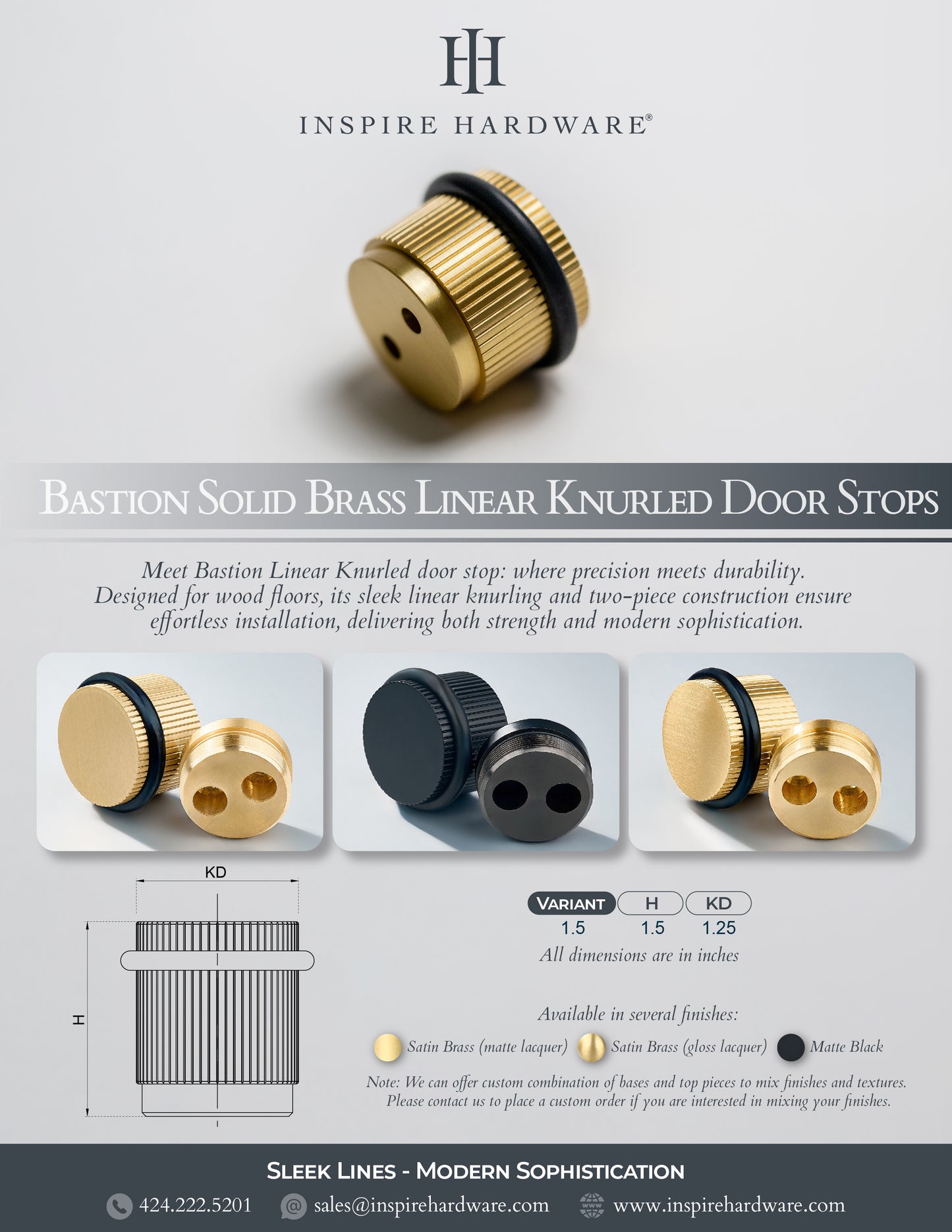 Bastion - Linear Knurled Solid Brass Door Stops