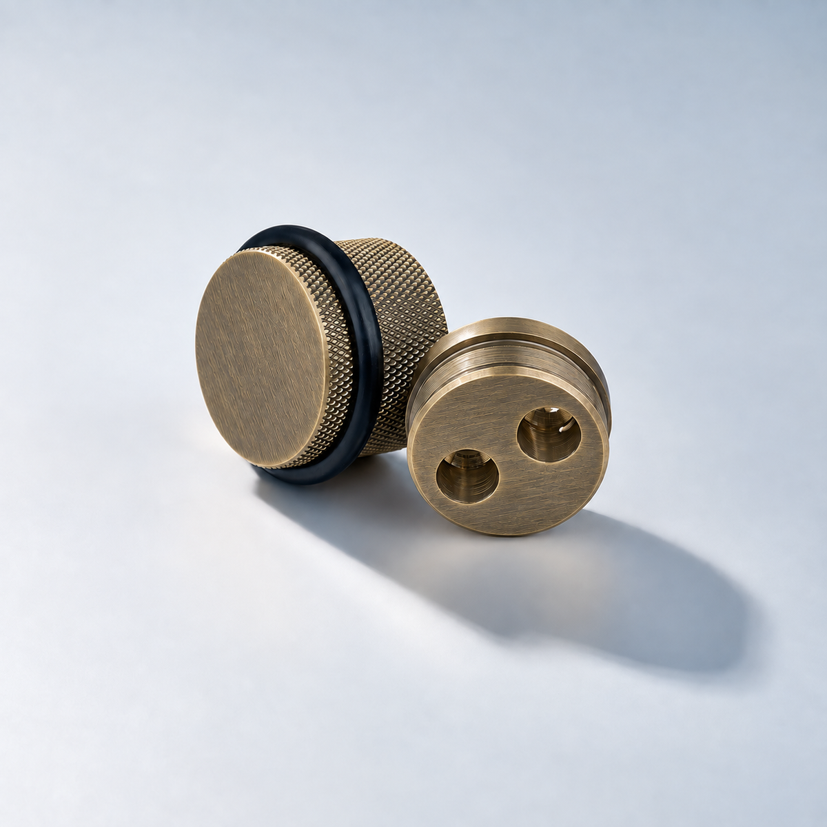 Bastion - Classic Knurled Solid Brass Door Stops — Bast-K-Kn-ABZM-1.5-1.5; AI-assisted finish visualization approved by owner