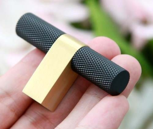 Bold, Black & Gold Knurled Solid Brass Cabinet Pulls