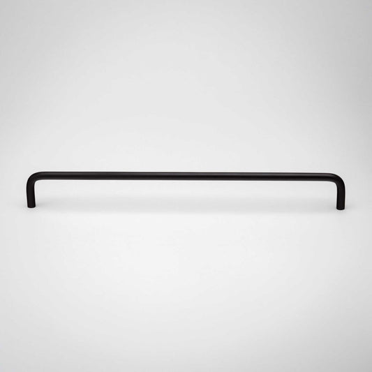 Front view of a long black Arch cabinet pull