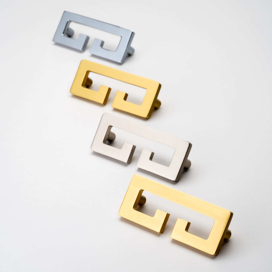 Chloe cabinet pulls in brass and nickel finishes