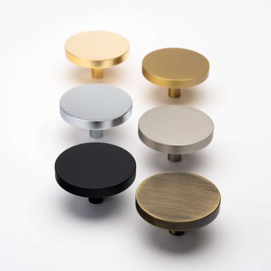 Rondelle cabinet knobs in a group of different finishes
