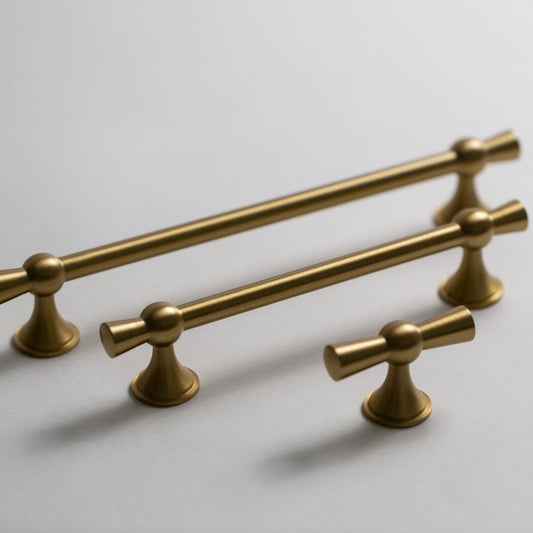 Samba cabinet pulls in two lengths and a separate Samba knob.