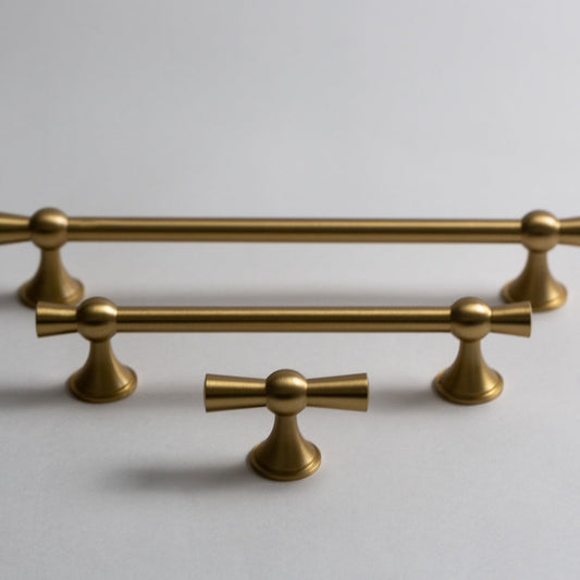 Samba cabinet pulls and the separate matching Samba knob viewed from the front.