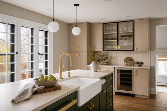 AI-assisted kitchen concept with Demi Lune pulls, Orbital knobs and Orbital cabinet pulls