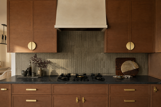 AI-assisted timber kitchen concept with Demi Lune and Orbital cabinet hardware