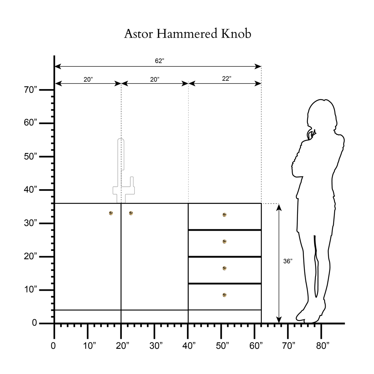 Astor Hammered Knob  scale drawing 1
