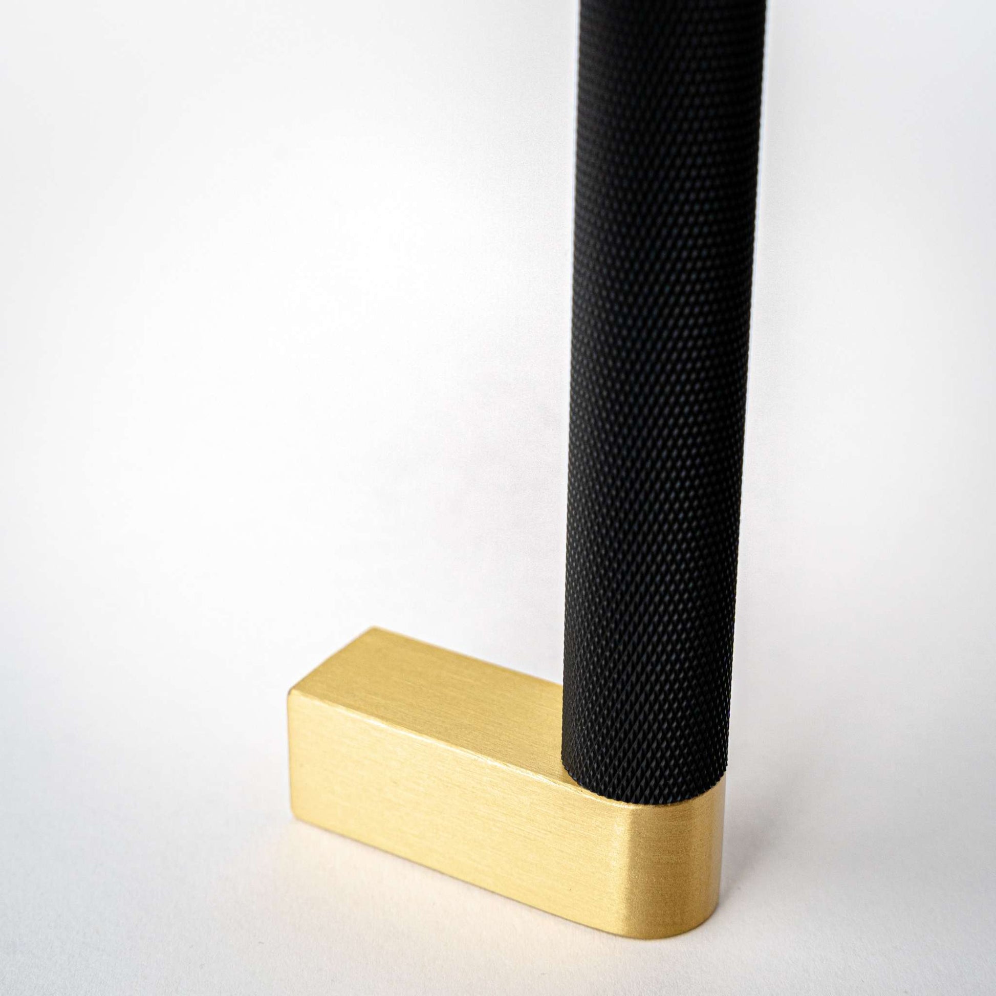 Bold, Knurled Matte Black and Brushed Brass Cabinet Pull, Solid