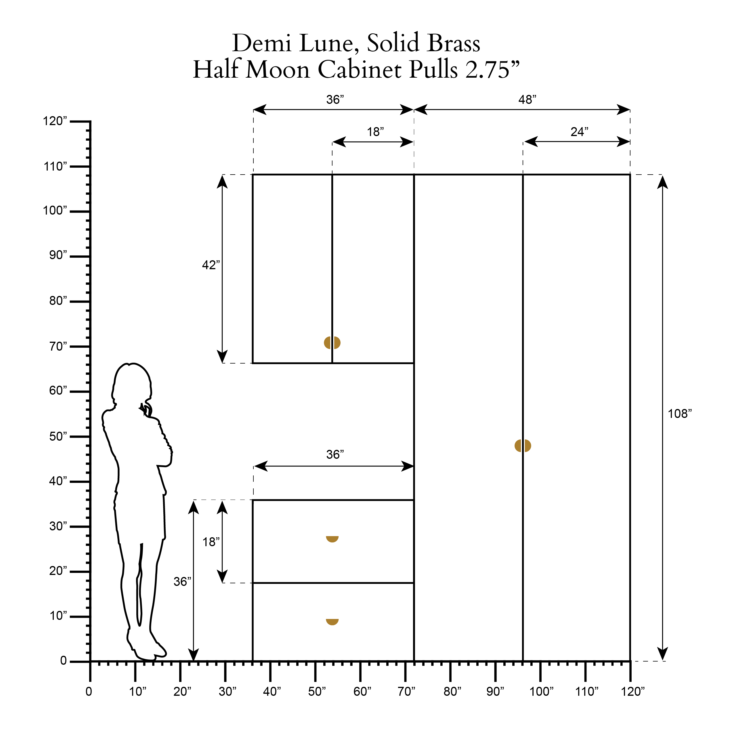 Demi Lune, Solid Brass Half Moon Cabinet Pulls