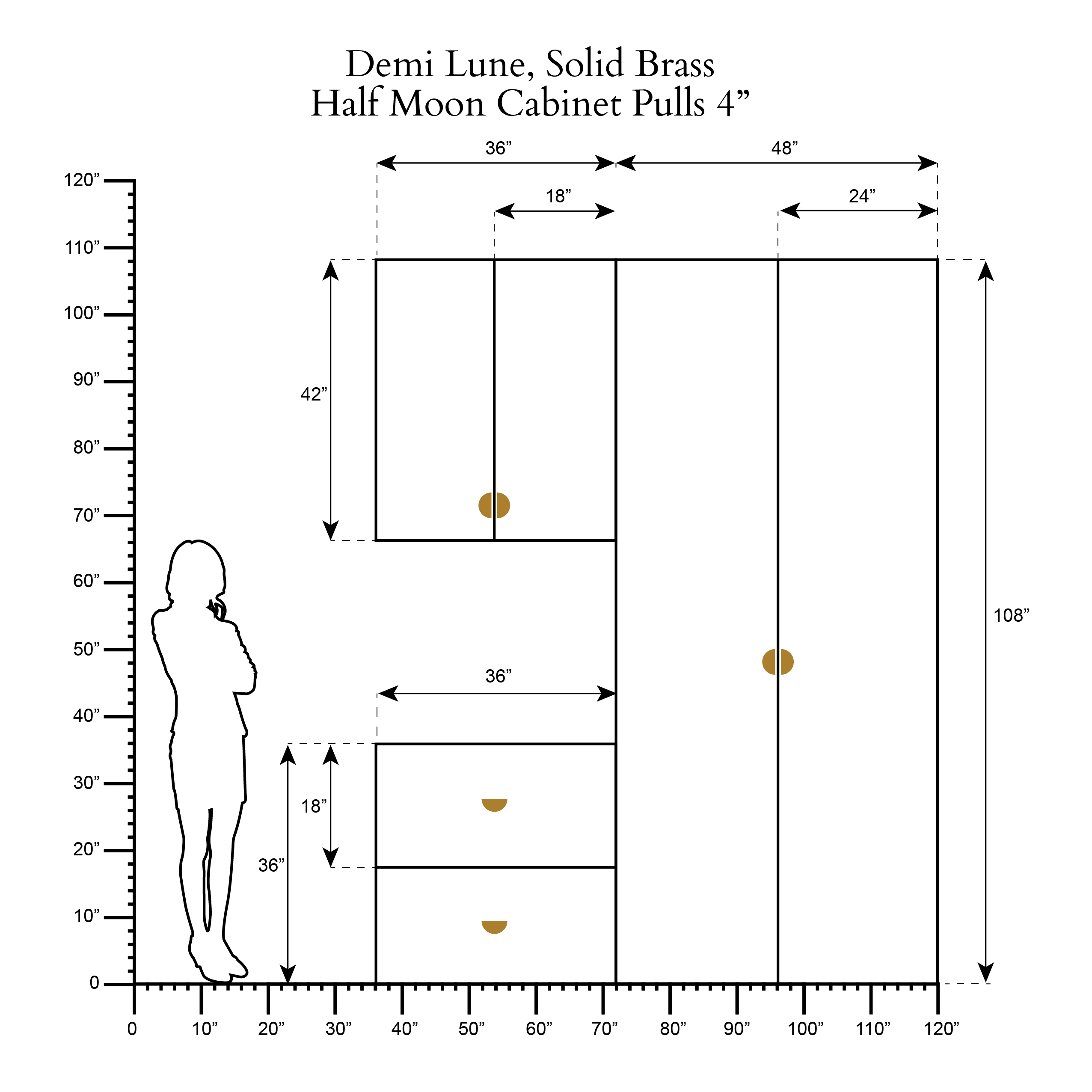 Demi Lune, Solid Brass Half Moon Cabinet Pulls