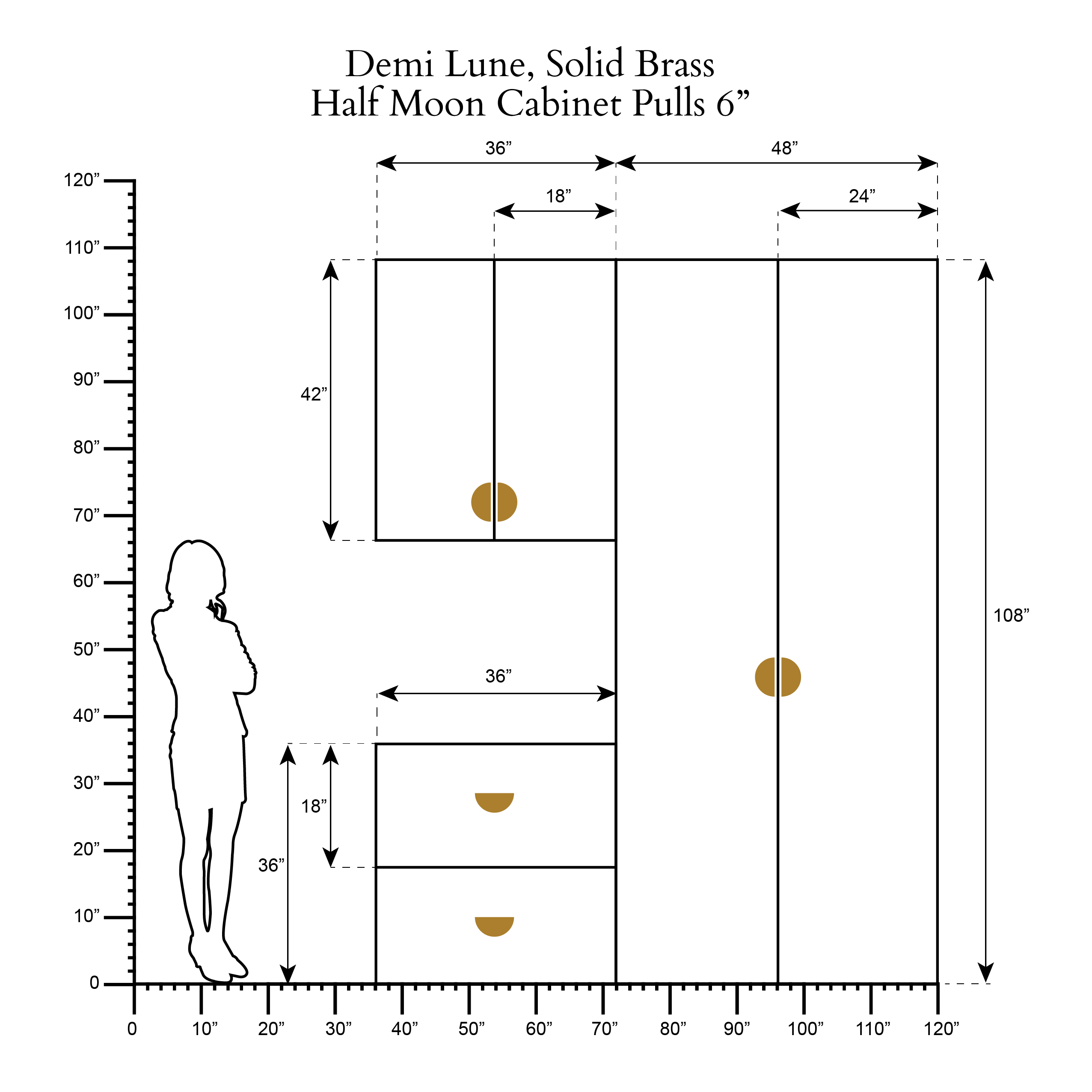 Demi Lune, Solid Brass Half Moon Cabinet Pulls