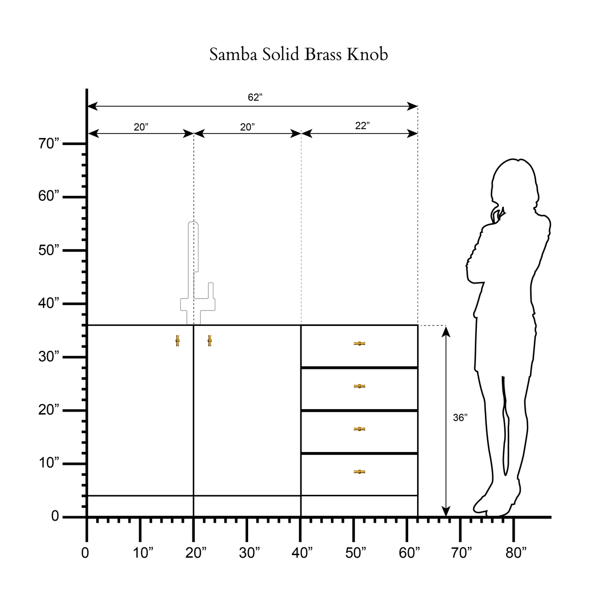 Samba-Knopf aus massivem Messing scale drawing 1