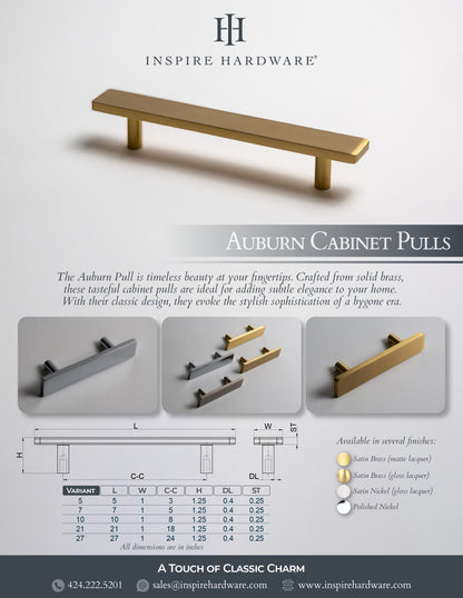 Auburn Pull, Solid Brass Cabinet Pulls