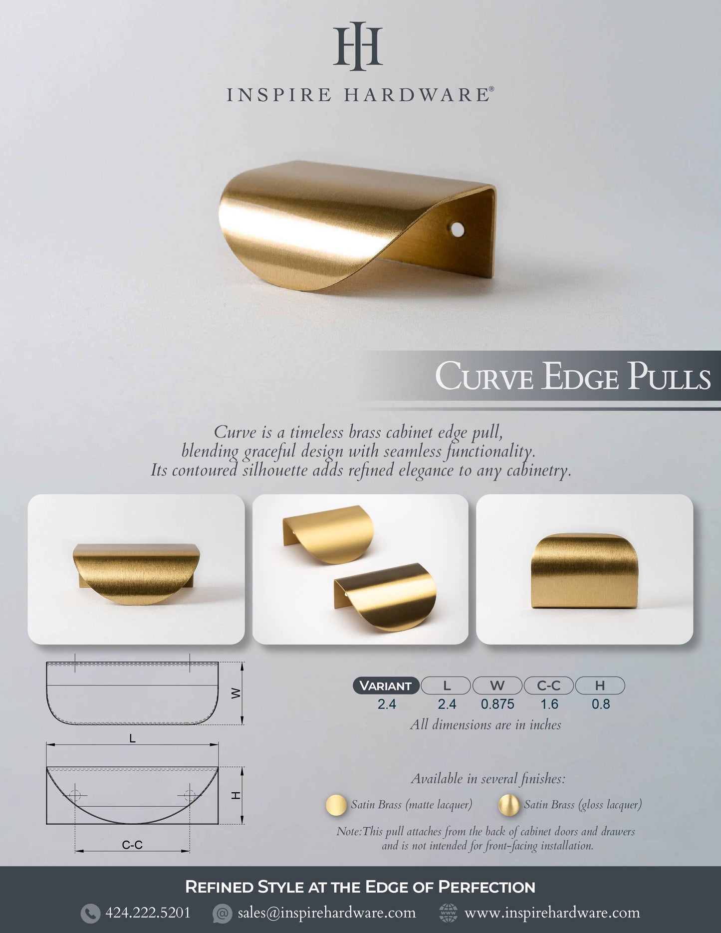 Curve Pull, Solid Brass Edge Pulls