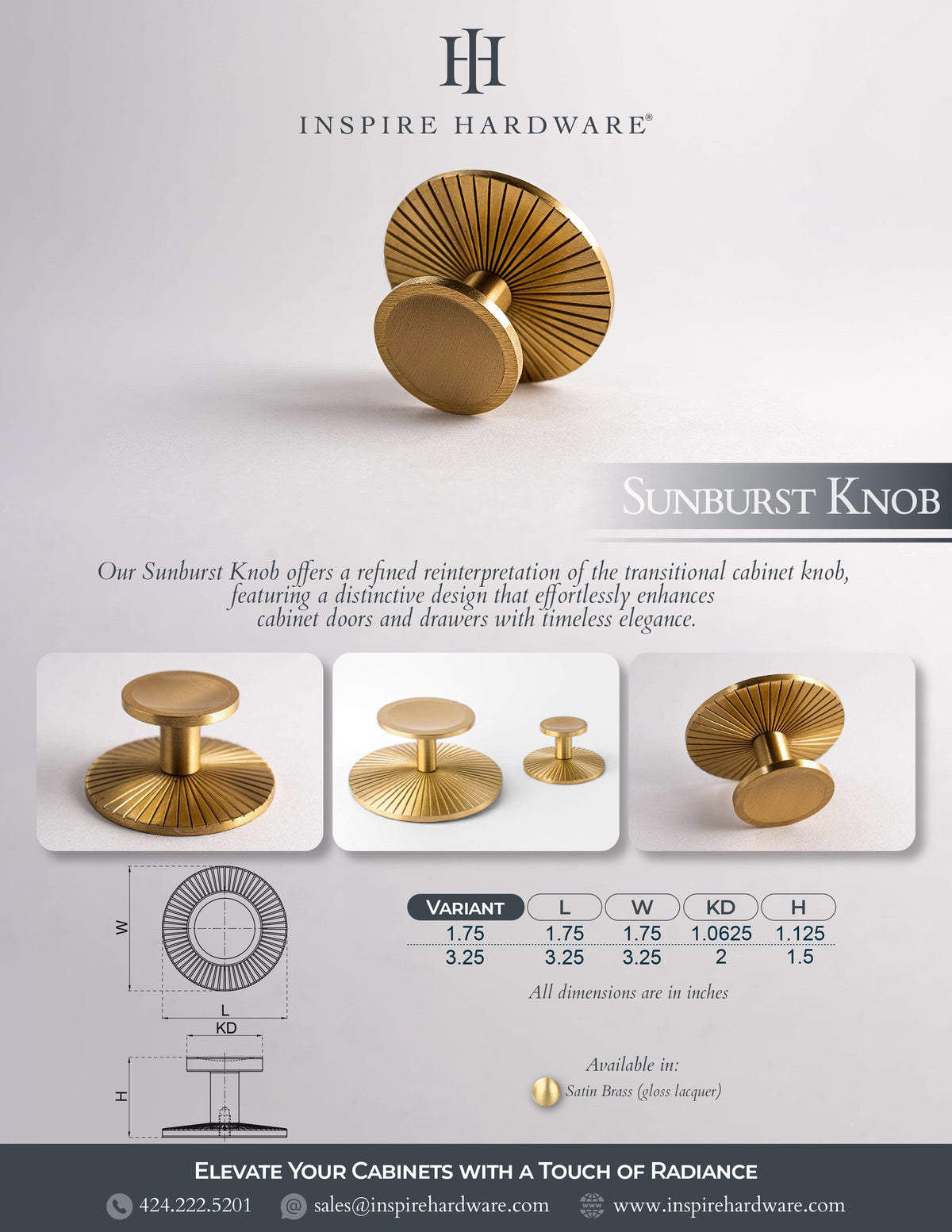 Catalog page for Sunburst, Solid Brass Cabinet Knobs