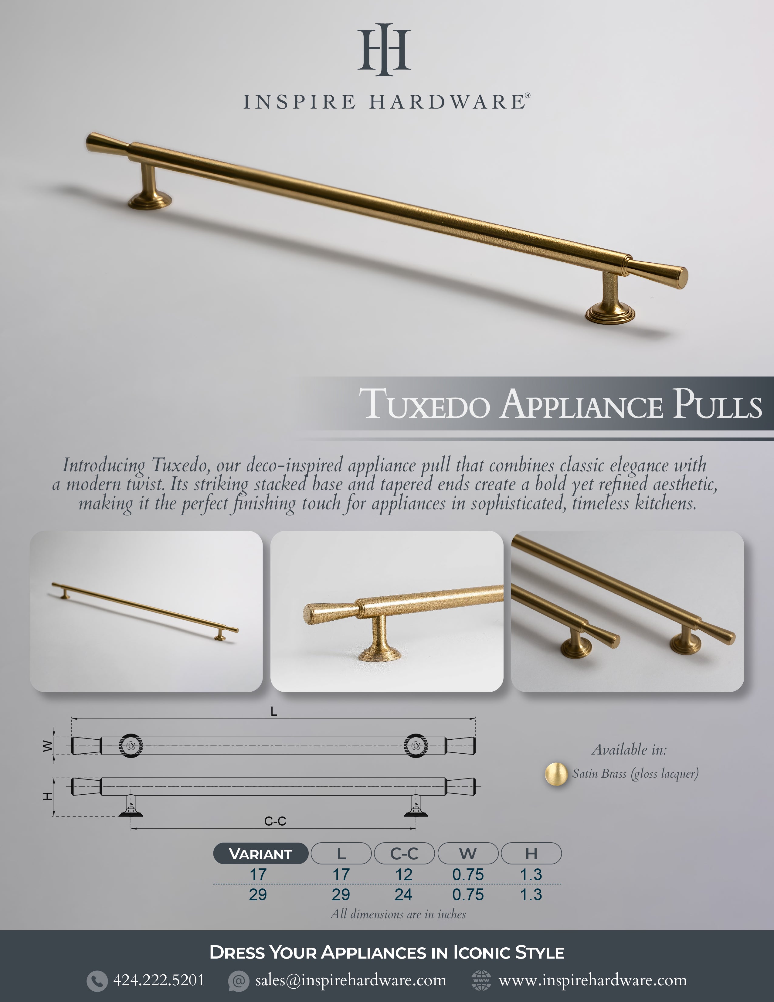 Tuxedo Appliance Pull – Satin Brass | Inspire – Inspire Hardware