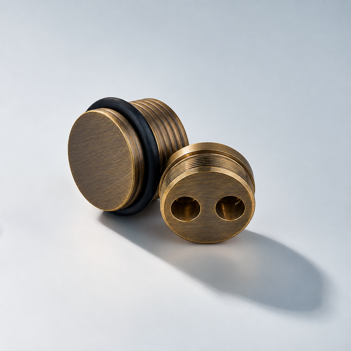 Bastion knurled ring door stop in Antique Bronze matte lacquer; AI-edited finish visualization