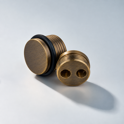 Bastion knurled ring door stop in Antique Bronze matte lacquer; AI-edited finish visualization