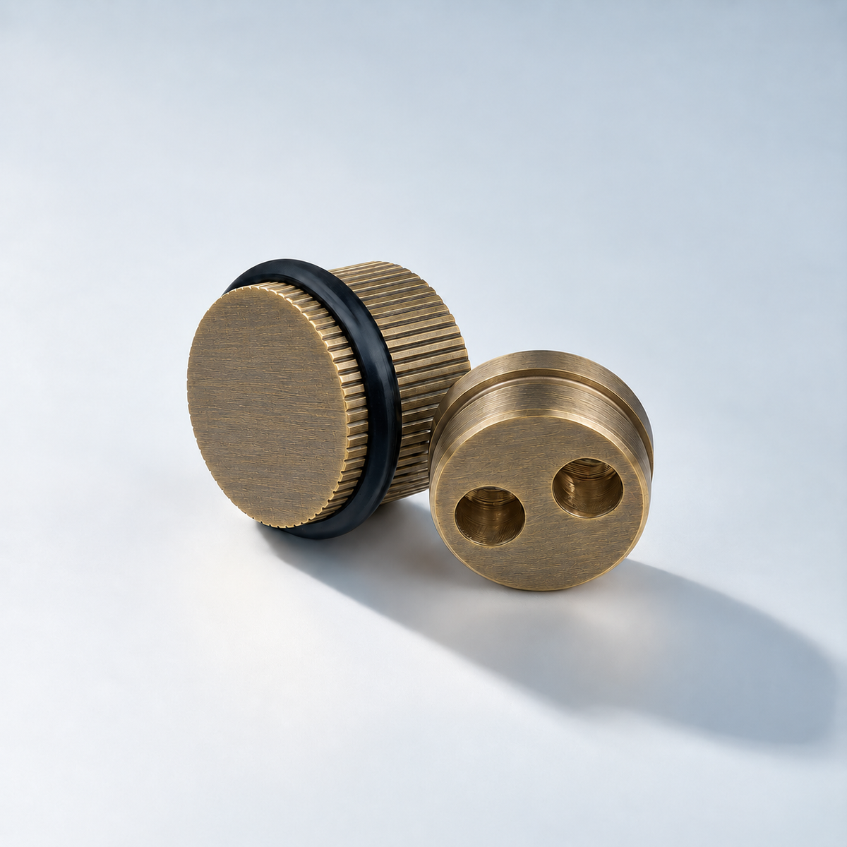 Bastion - Linear Knurled Solid Brass Door Stops — Bast-K-LN-ABZM-1.5-1.5; AI-assisted finish visualization approved by owner