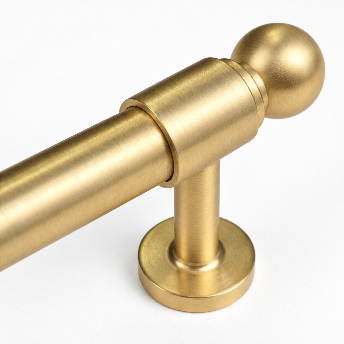 Bishop cabinet pull in Satin Brass Matte Lacquer, AI-assisted studio product image