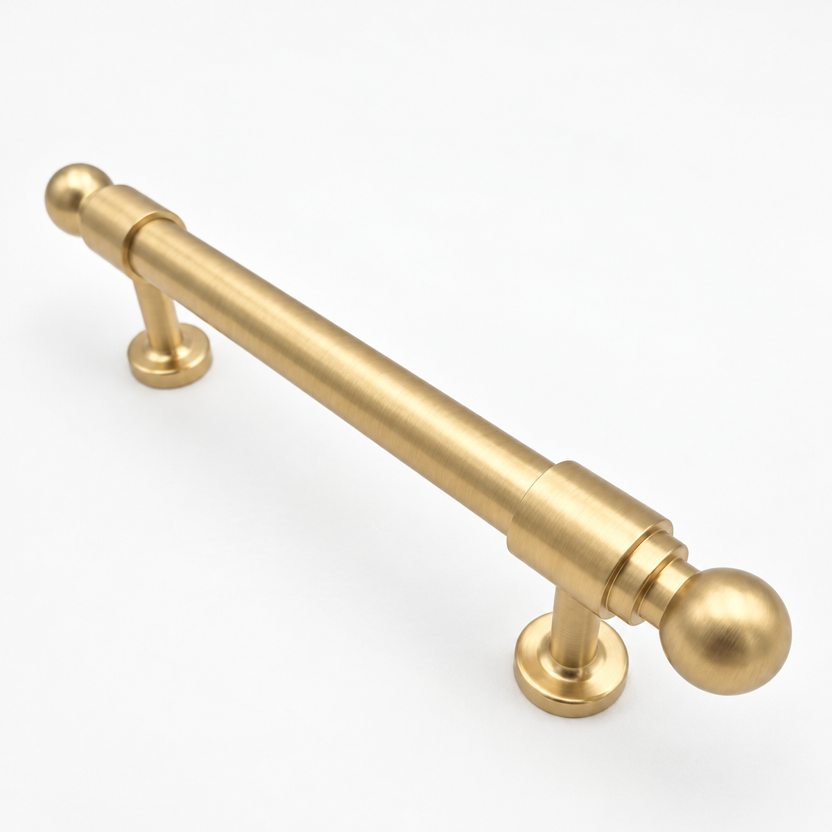 Bishop cabinet pull in Satin Brass Matte Lacquer, AI-assisted studio product image