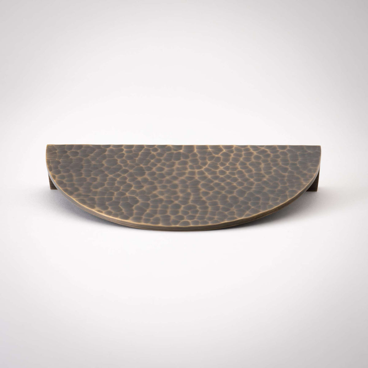 Hammered Demi Lune Half Moon Cabinet Pulls, showing half-moon face with hammered texture.