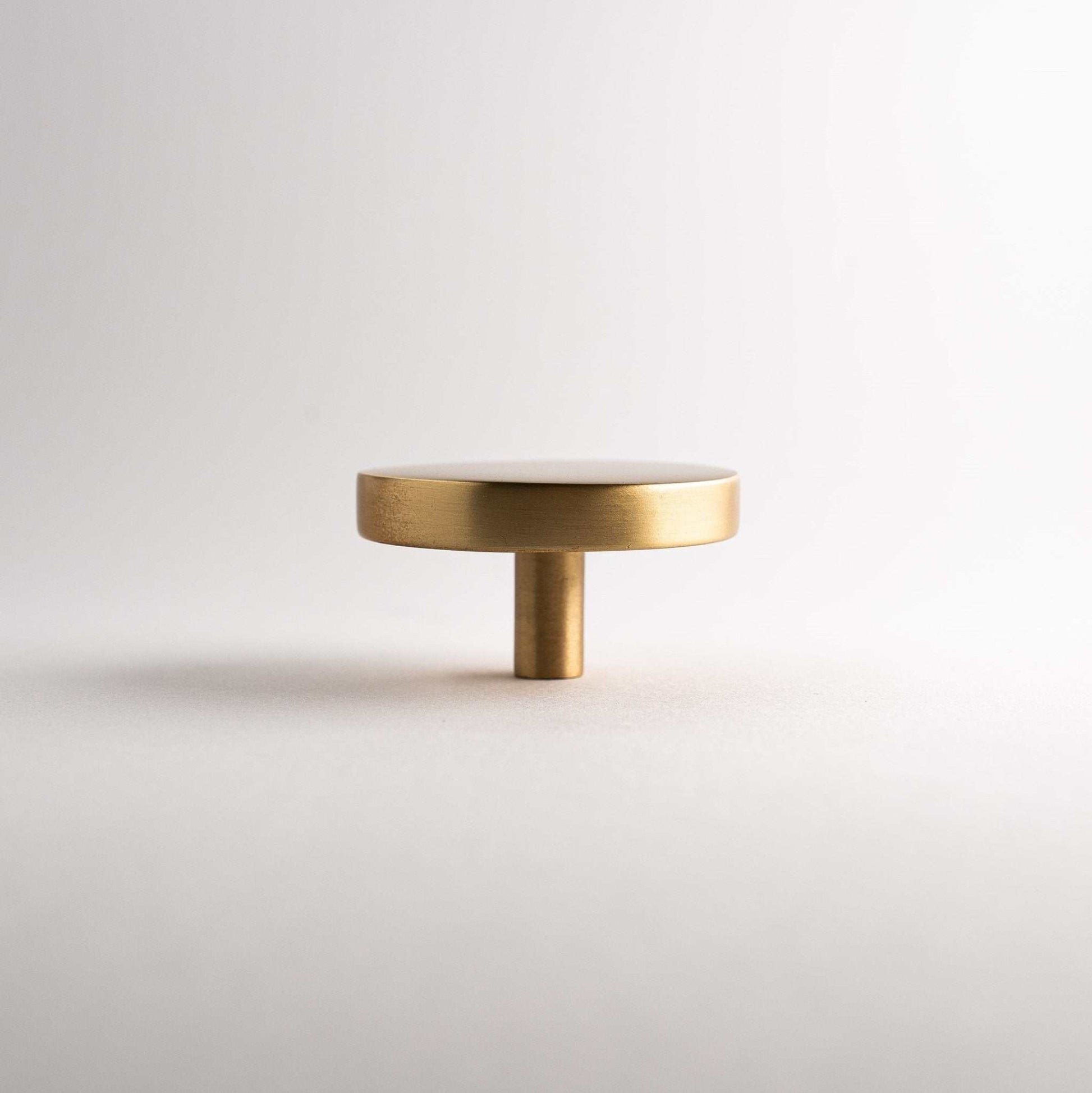 Large round satin brass knob made of solid brass | Inspire Hardware | Available in many sizes and finishes - polished brass, satin brass, antique brass, polished nickel, oil rubbed bronze, matte black