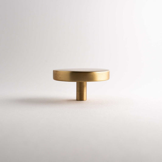 Large round satin brass knob made of solid brass | Inspire Hardware | Available in many sizes and finishes - polished brass, satin brass, antique brass, polished nickel, oil rubbed bronze, matte black