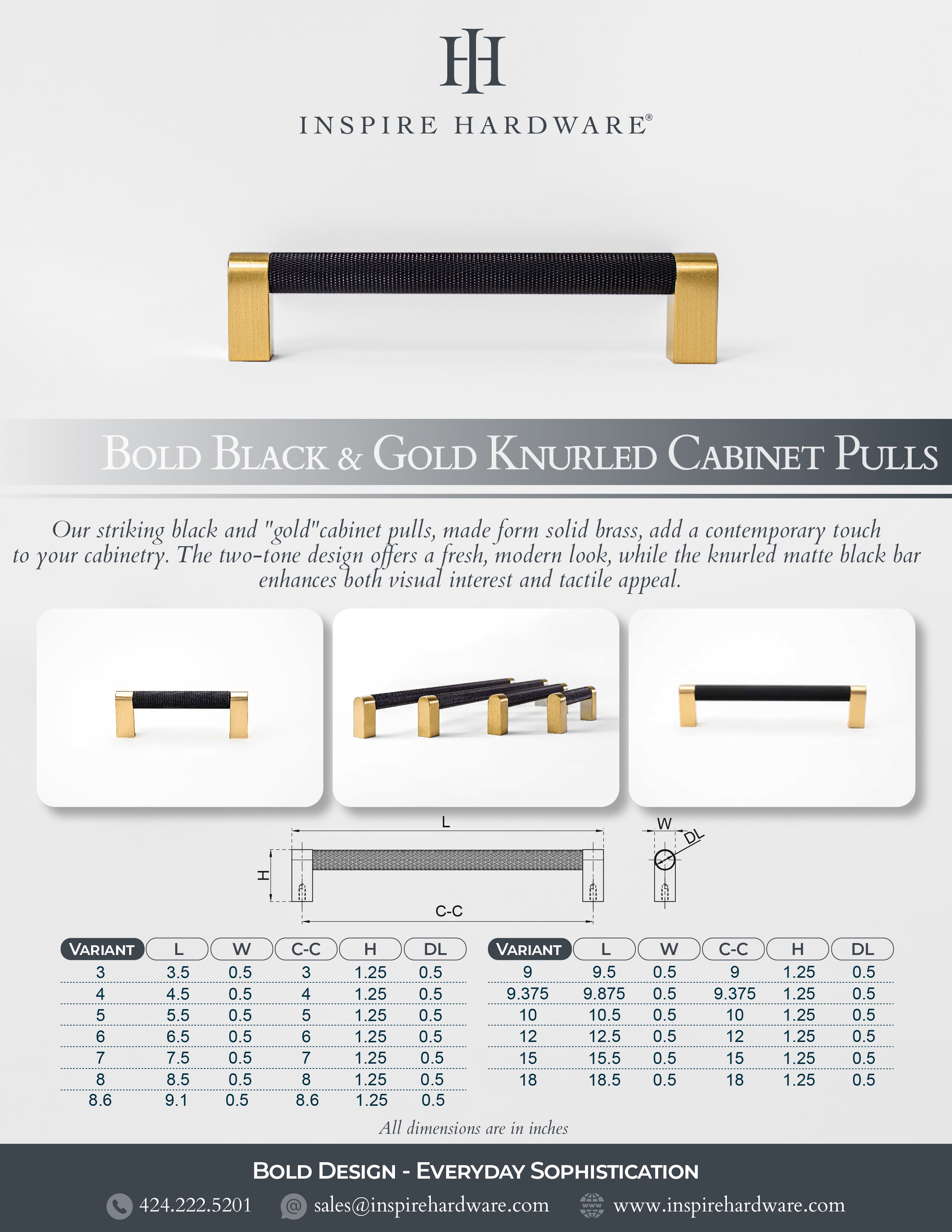 Product document for Markante, geriffelte Schrankgriffe aus massivem Messing in Schwarz und Gold