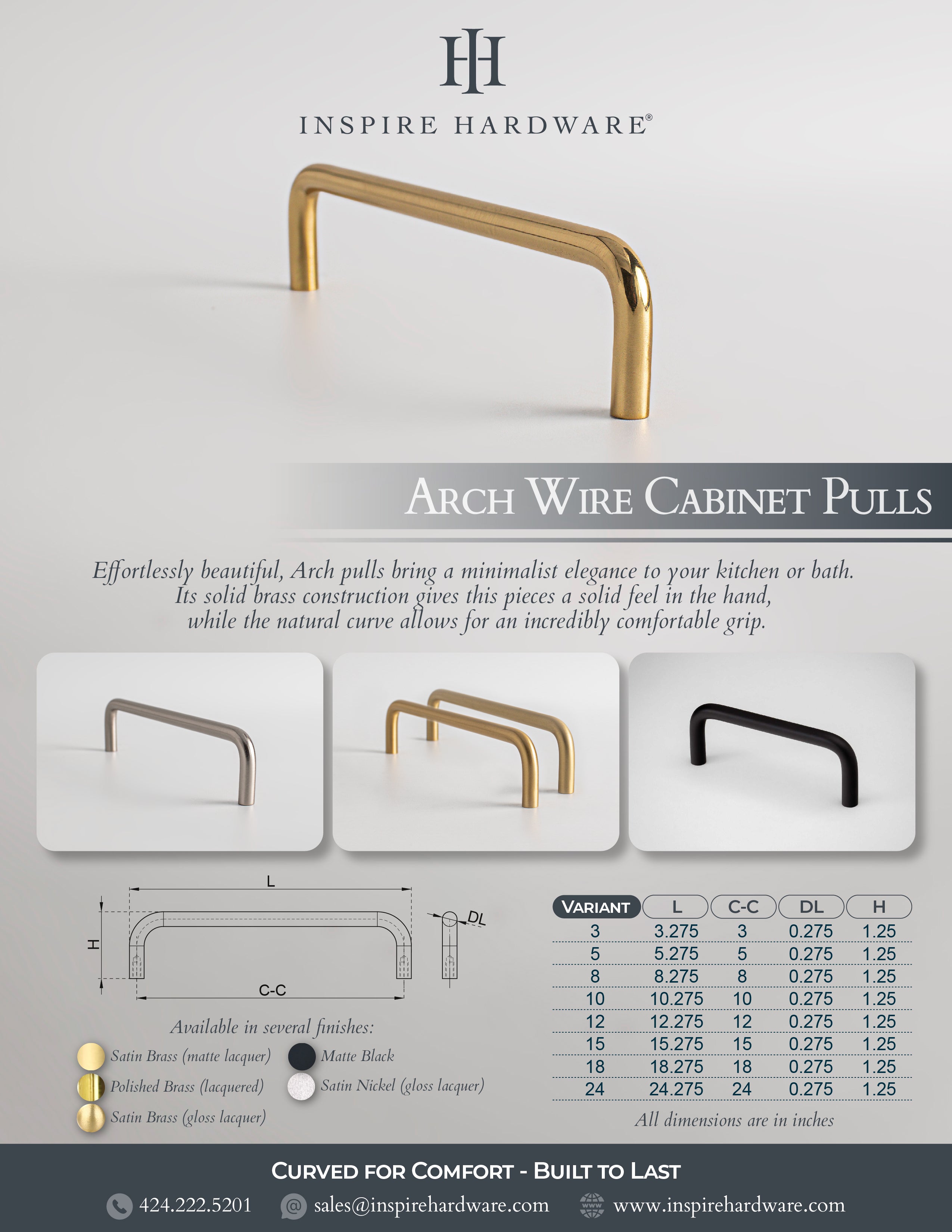 Catalog page for Arch, Solid Brass Wire Cabinet Pulls