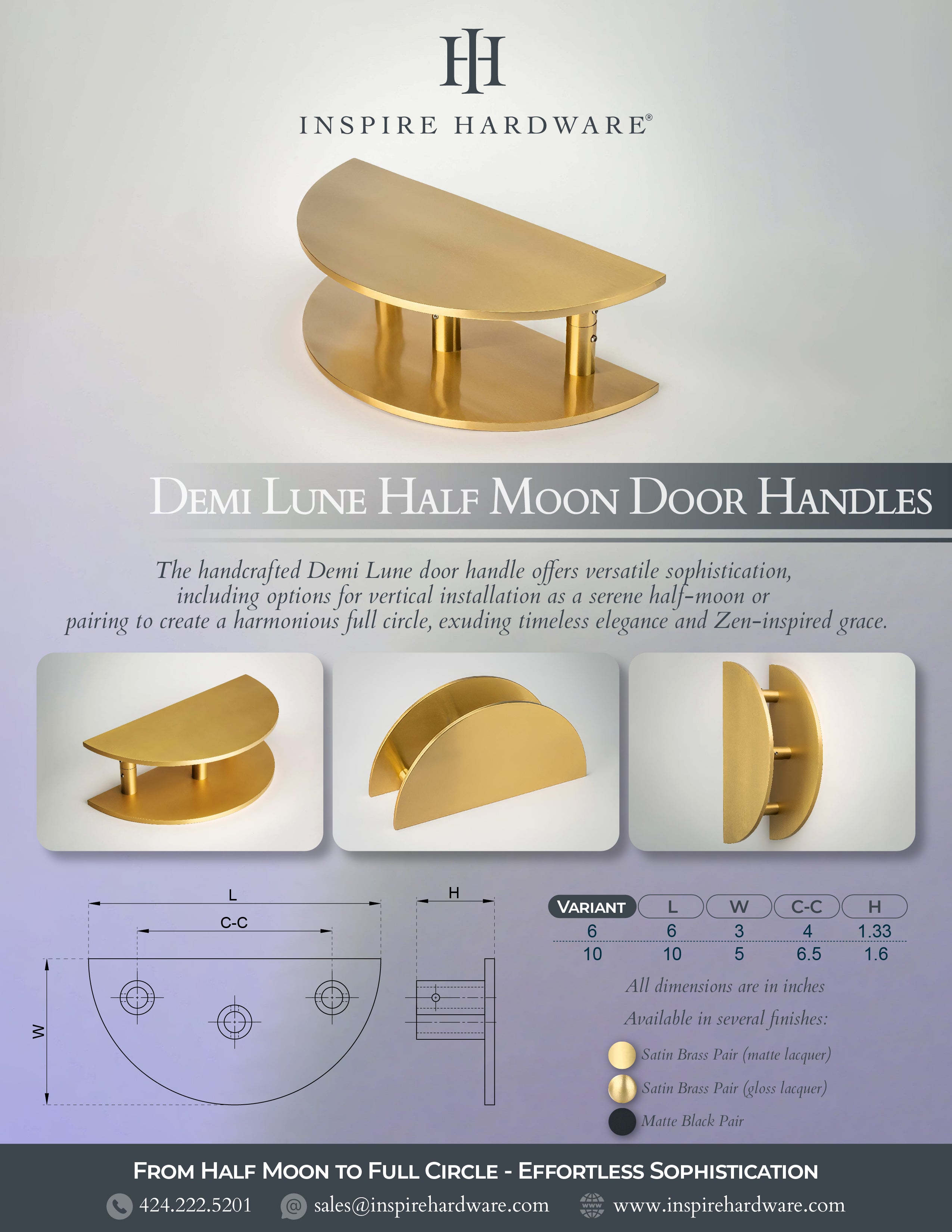 Catalog page for Demi Lune, Solid Brass Half Moon Door Handles