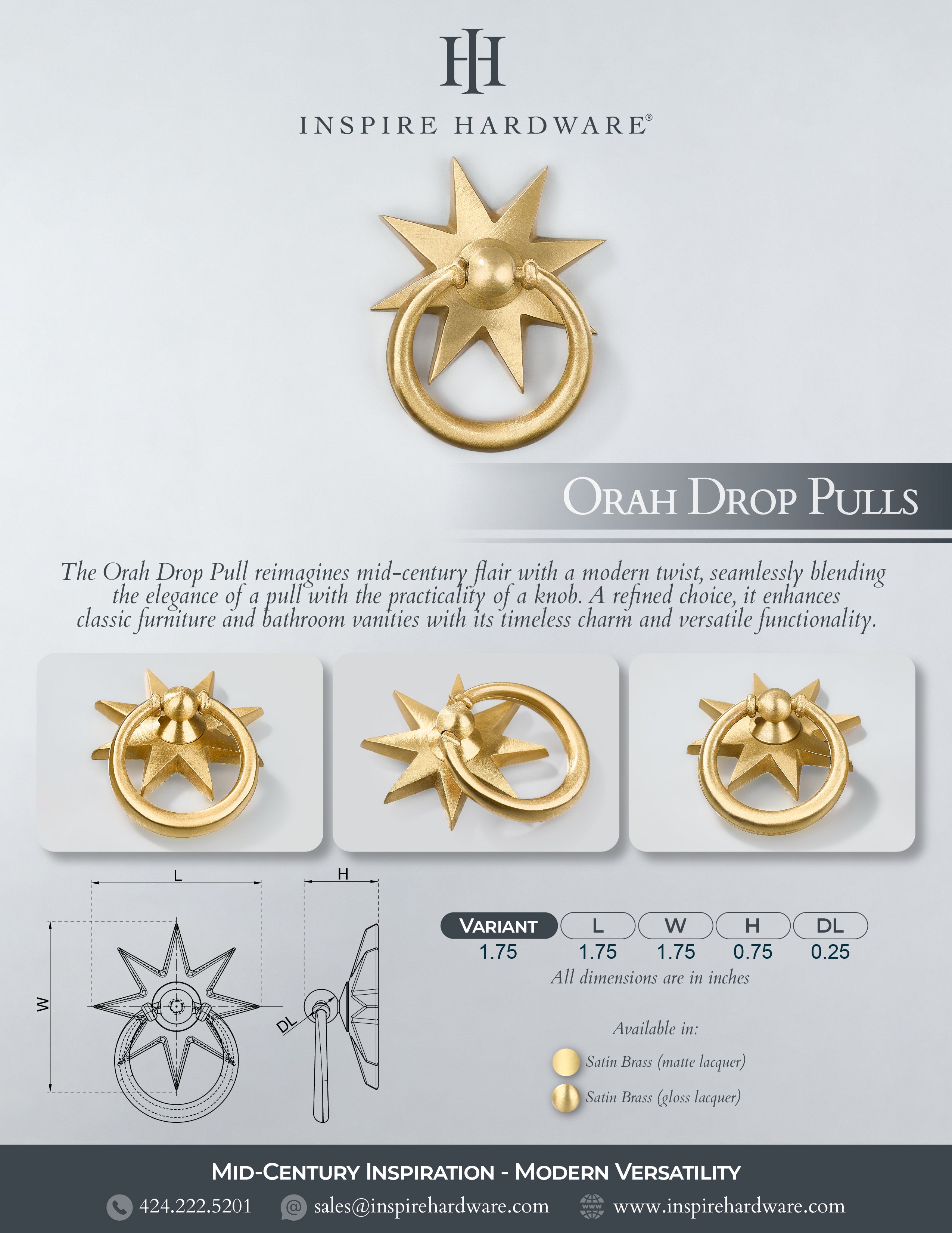 Catalog page for Orah, tiradores colgantes de latón macizo