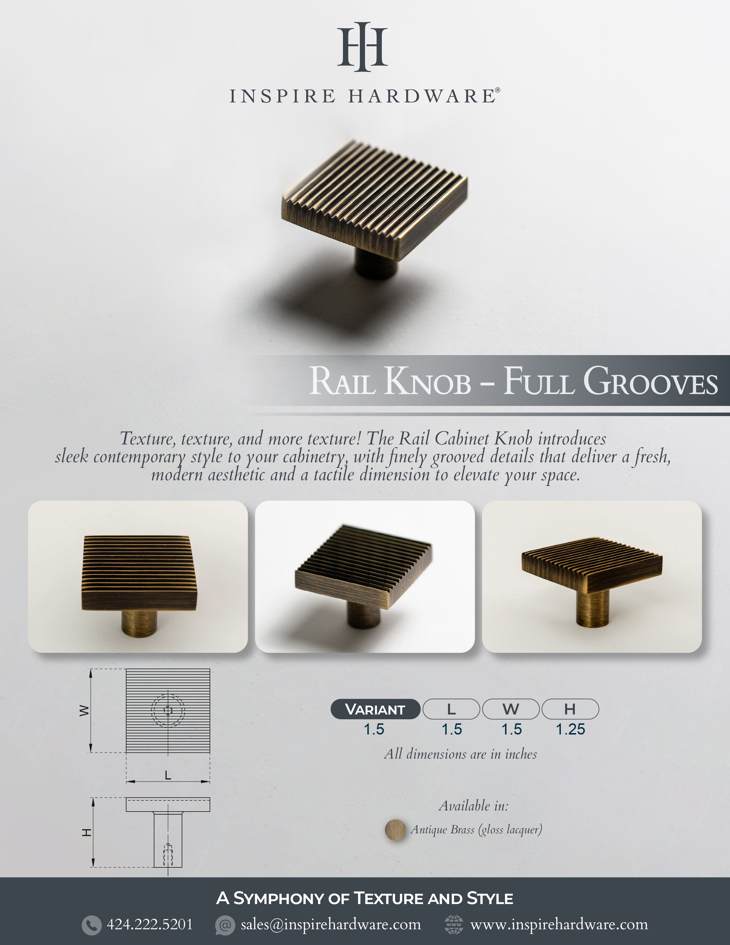 Catalog page for Riel, perillas de latón macizo.