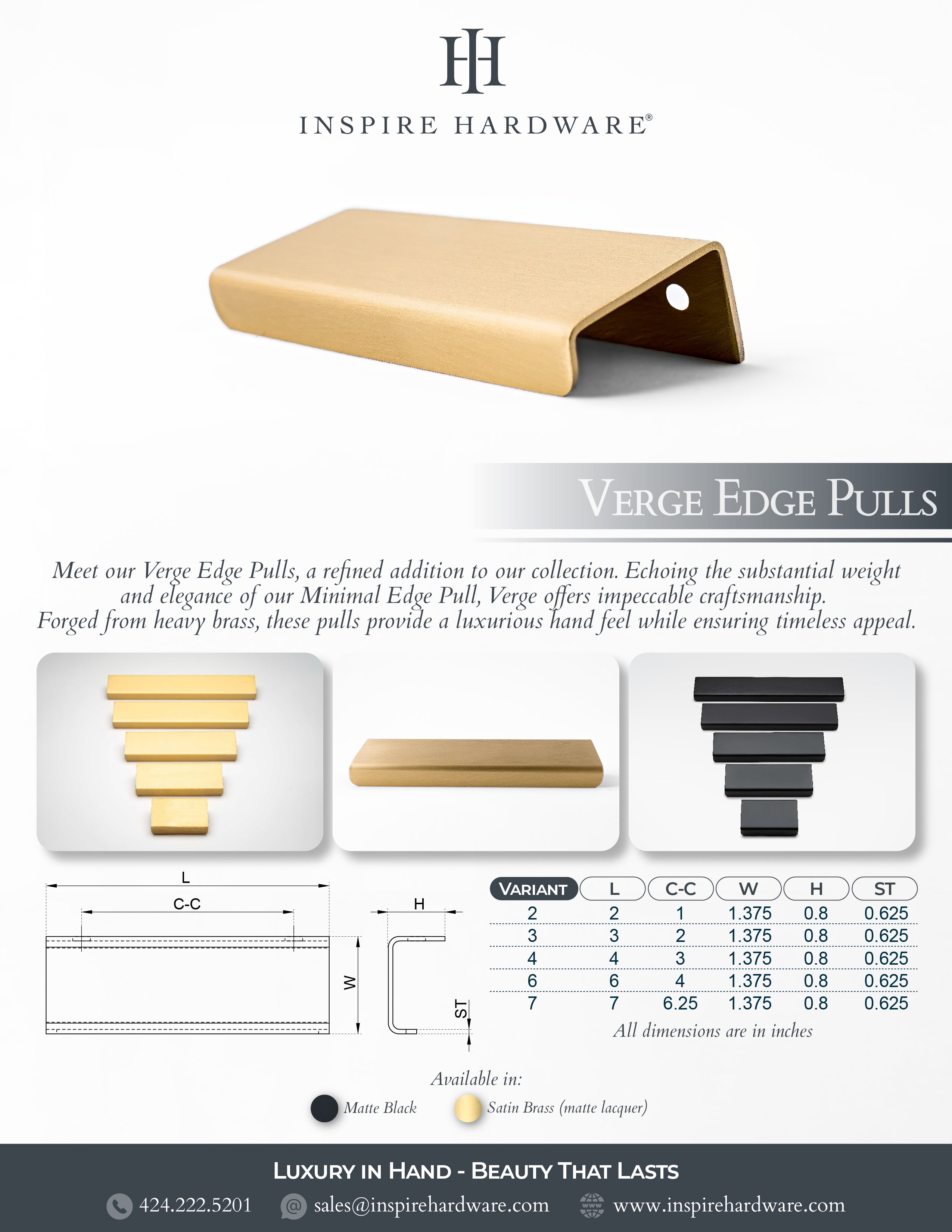 Catalog page for Tiradores de borde de latón macizo Verge